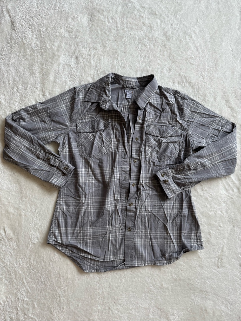 Carhartt Rugged Flex Plaid Shirt Women's L Gray White Long Sleeve